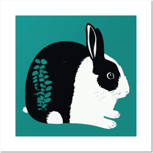 Cute Dutch Rabbit and Eucalyptus Leaves Posters and Art